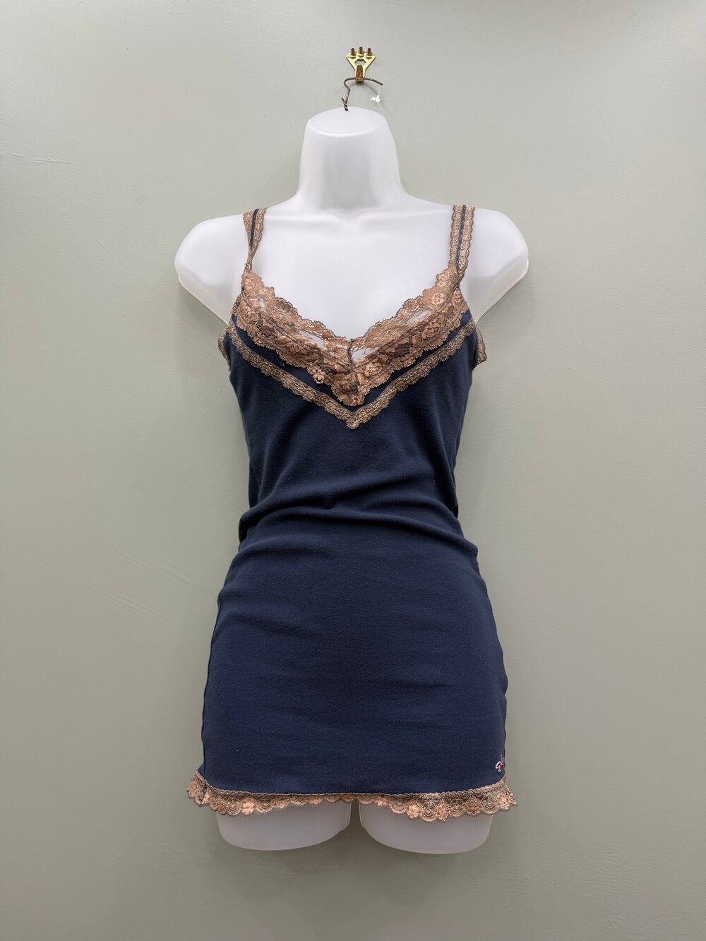 Vintage Hollister Lace Cami Tank Top Medium Navy Brown Y2K Babydoll 2000s